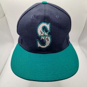 Logo 7 Seattle Mariners Hat Mens OSFA Navy Teal Vintage 90s MLB Snapback Cap